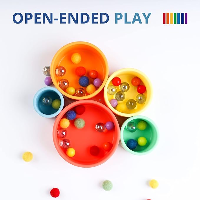 BLUE GINKGO Silicone Stacking Cups – Nesting & Sensory Stacking Toy for Toddlers | Open-Ended Montessori Toy with 5 Cups (Matte Colors)