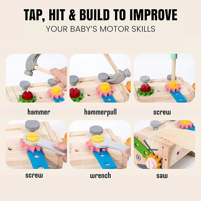 Kids Tool Set – 35 Pieces Wooden Toddler Tool with Box – Montessori STEM Educational Pretend Play Construction Toy for 3 to 8 Year Old Boys Girls – Best Birthday Gift