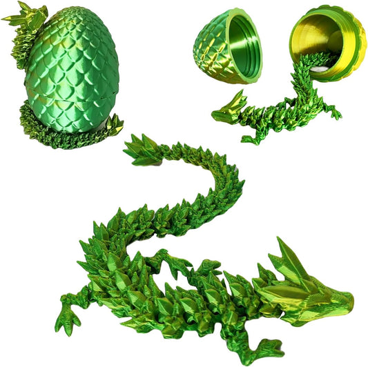 3D Printed Dragon Egg, 3D Printed Articulated Dragon Eggs with Dragon Inside, Crystal Dragon Fidget Toy, Adults Fidget Toys, Mystery Dragon Egg for Autism and ADHD（Laser Yellow Green）
