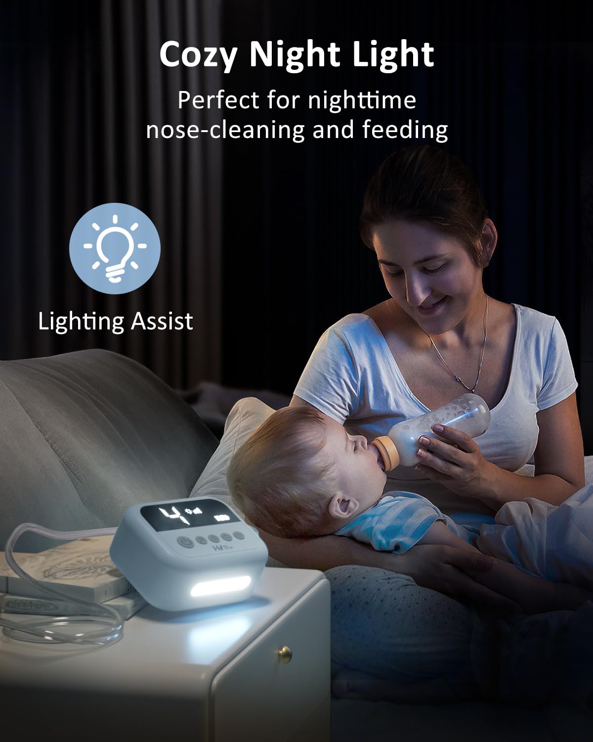 HEYVALUE Nasal Aspirator for Baby, Hospital Grade Nose Sucker with 9 Levels Suction, Night Light and Nursery Rhyme Soothing, Electric Nose Suction for Baby with Food-Grade Silicone Tips Blue