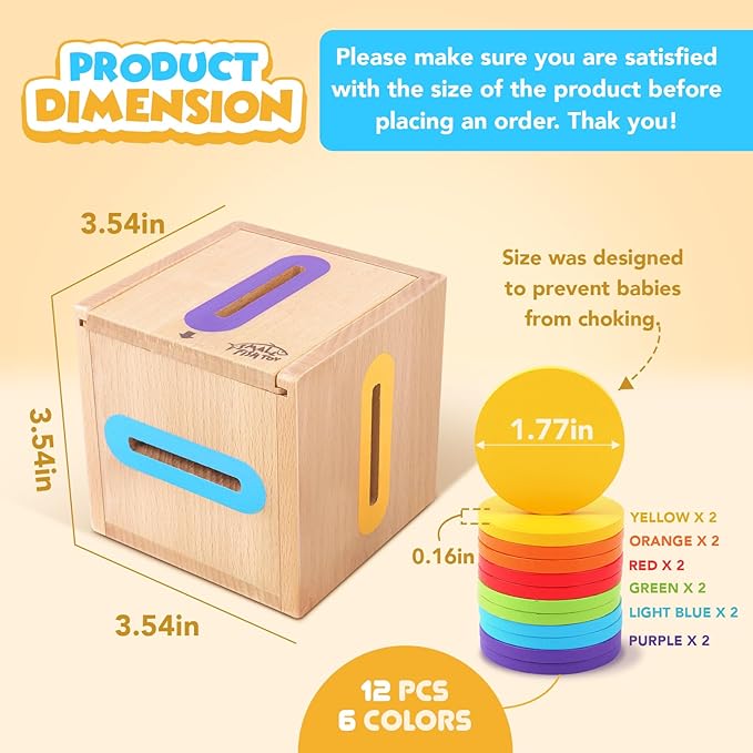 Montessori Toys for 1 2 3 Year Old: Fine Motor Skills Toys Wooden Color Sorting Sensory Toy for 1-3 Year Old, Object Permanence Wooden Learning Matching Game Travel for Baby Boys Girls Easter Gifts