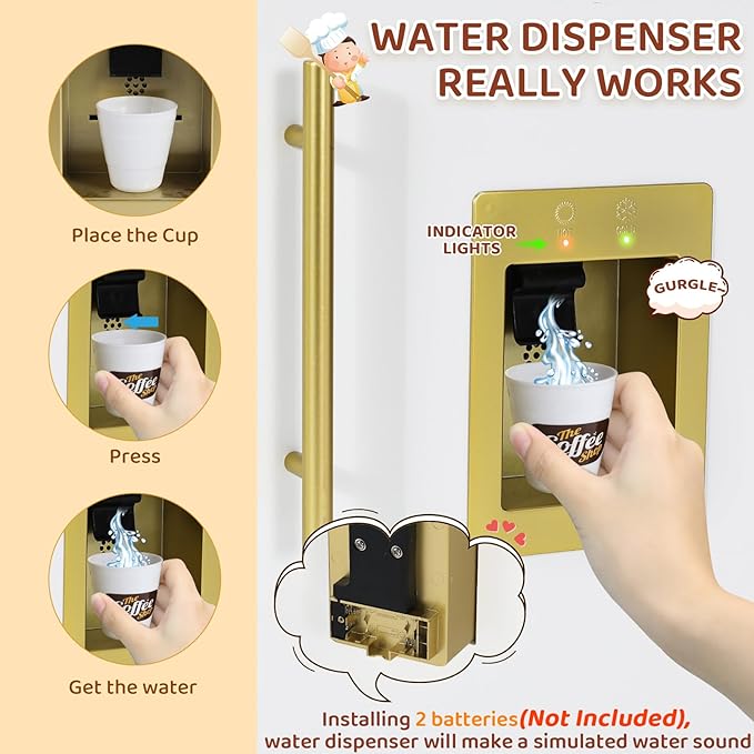 MAMIZO Kids Play Kitchen, Wooden Pretend Toy Kitchen, Large Toodler Cooking Playset, Stove and Water Dispenser w/Sound & Light, Sink, Microwave, Curtain, Modern Home Style for Ages 3+ (White)