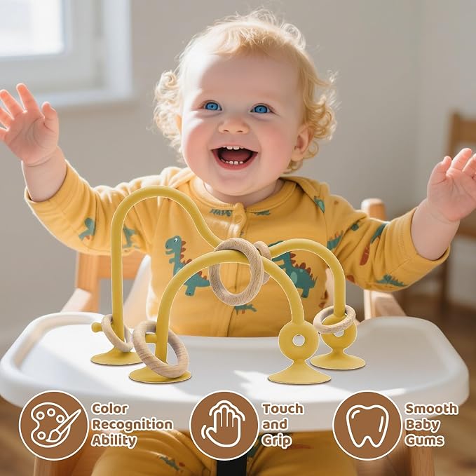 Baby High Chair Toys Teething Chew - Baby Table Toys, High Chair Suction Toy Teething Toys Silicone Teethers, Food Grade Silicon for 6 12 18 Months Yellow