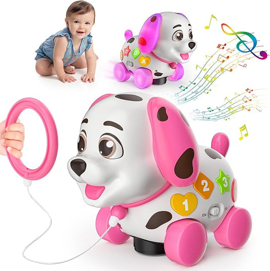 3-in-1 Musical Puppy Toys for 1 Year Old Girl Gift, Educational Baby Toy 6-12-18 Month, 1st Birthday Gift for 1 Year Old Girl Boy, First Bilingual Present for 7 8 9 10 Month Infant (Pink)