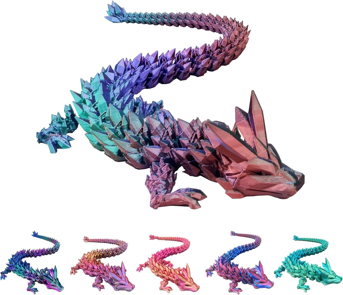 3D Printed Dragon with Dragon Egg 16.5'' Articulated Dragon Crystal Dragon Fidget Dragon Egg Toys Executive Desk Toys (Dragon Only-Rainbow Colour)