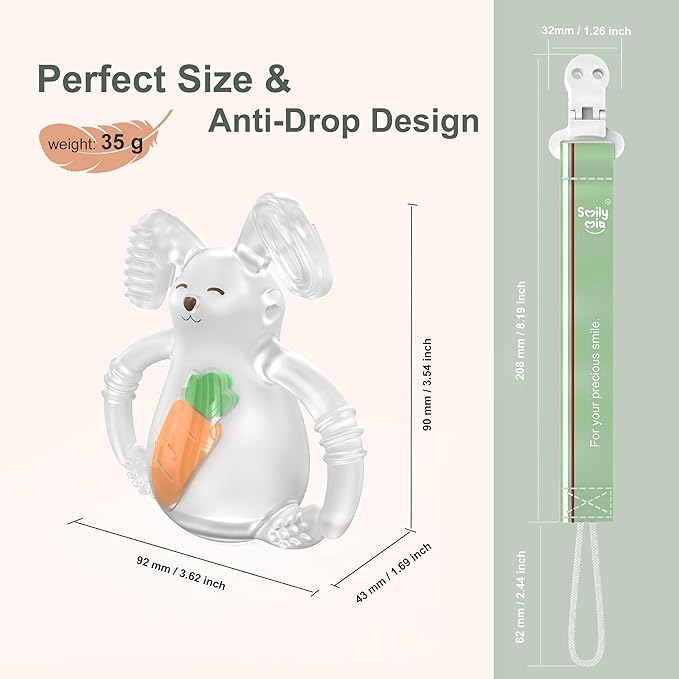 Smily Mia Baby Teether Toys | Sunny Bunny Teething Toys for Babies | Chew Toys for Baby Teether 0-6 Months | Teething Toy 6-12 Months | Food Grade Silicone Teether Baby Toys | BPA Free (White)