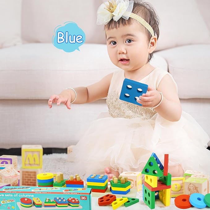 Shape Puzzles Wooden Color Sorting Toys for Toddlers 3 4 5 Year Old Matching Shape Sorters Toy Wooden Blocks Learning Educational Toys for Boys Girls Classroom Birthday Easter Gifts