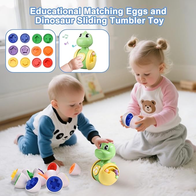 Montessori Toys for 1 Year old,Baby Toys 6-9-12 Months,7 in 1 Sensory Teething Toy for Toddlers Aged 1-3,Stacking Cups Building Blocks,Teething Pull String,Eggs Toys for 6-9-12-18 Months Baby Gifts