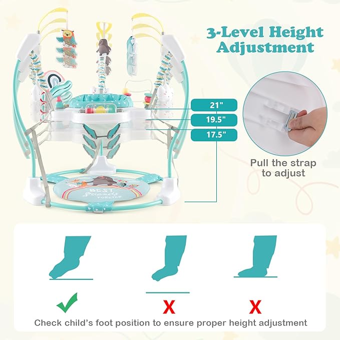 HONEY JOY Baby Bouncer Activity Center, Infant Jumper and Table w/ 360° Rotary Seat, 3 Adjustable Heights, Mat, Music, Lights, Sounds & Developmental Toys, Activity Center for Babies 6+ Months, Blue