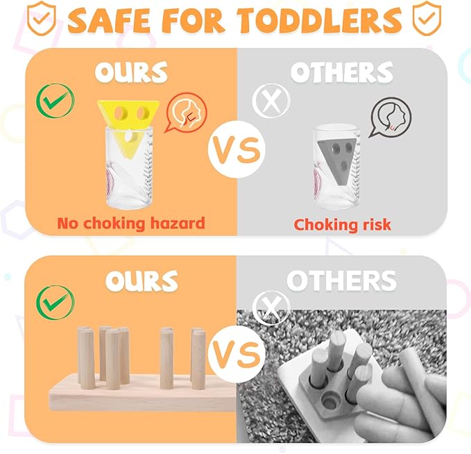 Montessori Toys for 1 2 3 Year Old - Wooden Baby Stacking Toys Sensory Educational Shape Sorter Color Sorting Toy for Toddlers 1-3, Christmas Stocking Stuffers Birthday Gifts for Baby Girls Boys Kids