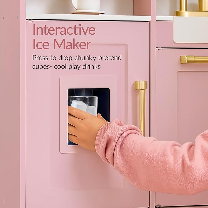 Best Choice Products Pretend Play Kitchen for Kids, Interactive Wooden Toddler Playset with Espresso Machine, Toy Storage, 17 Accessories - Pink