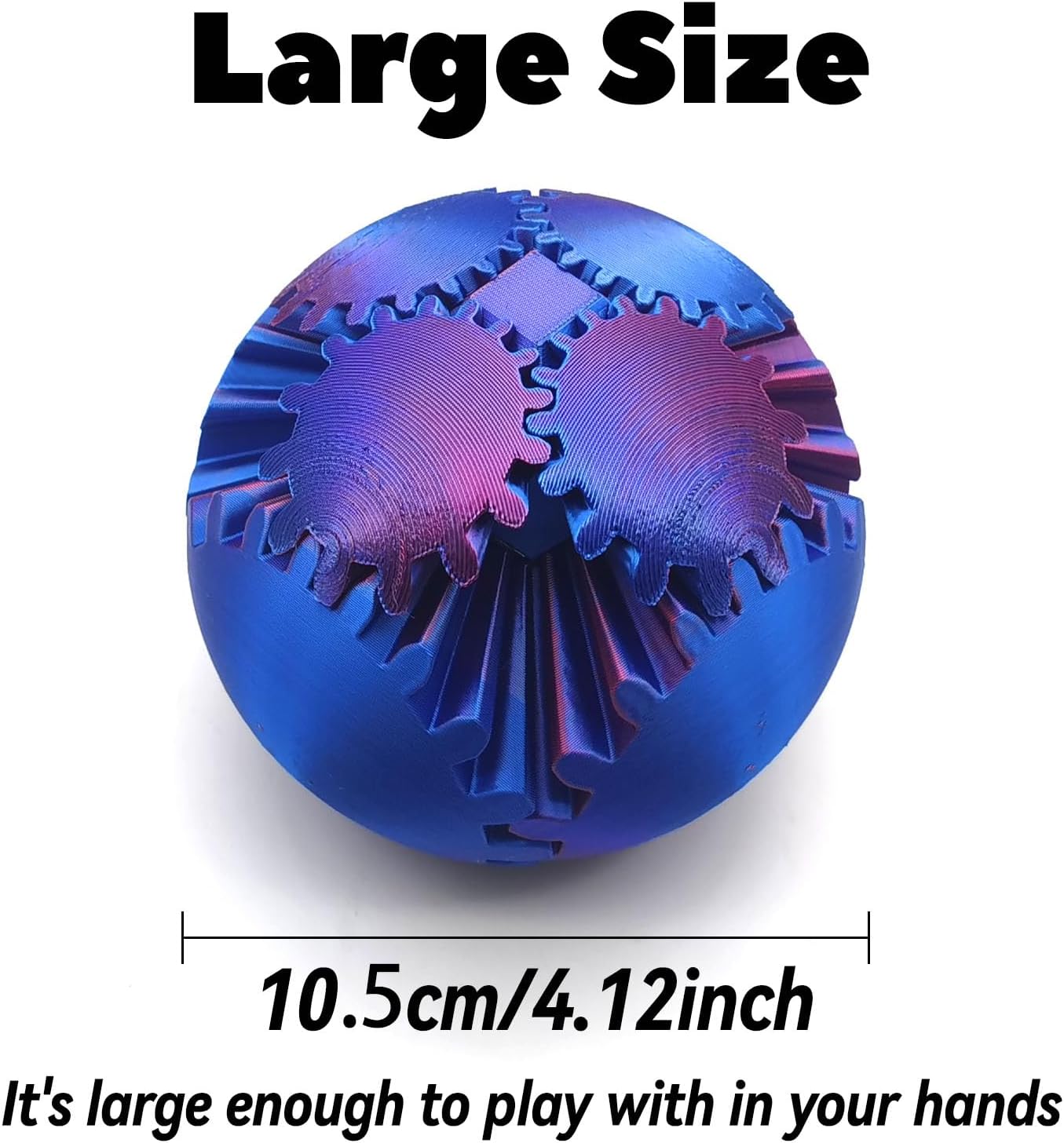 3D Printed Gear Ball Spin Ball, 4inch Large Gear Ball Fidget Toy, Gear Sphere Cube Puzzle, Gearball Fidget Desk Toy, Gearsphere Steampunk Whirling Wonder Fidget Stress Ball (Red Blue)