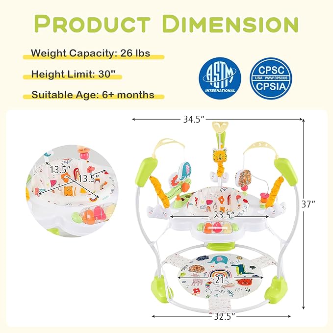 BABY JOY Baby Jumpers and Bouncers, Infant Activity Center with Music Lights Sounds, 360° Rotating Seat and 3 Adjustable Heights, Baby Play and Learning Center for 6-12 Months