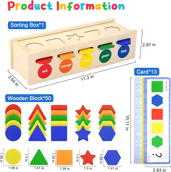 Shape Sorter Wooden Color & Shape Sorting Toys for Toddlers 3-5, Matching Box Shape Sorters Montessori Toys Learning Educational Toys for 3 4 5 Year Old Boy Girl Classroom Birthday Easter Gifts