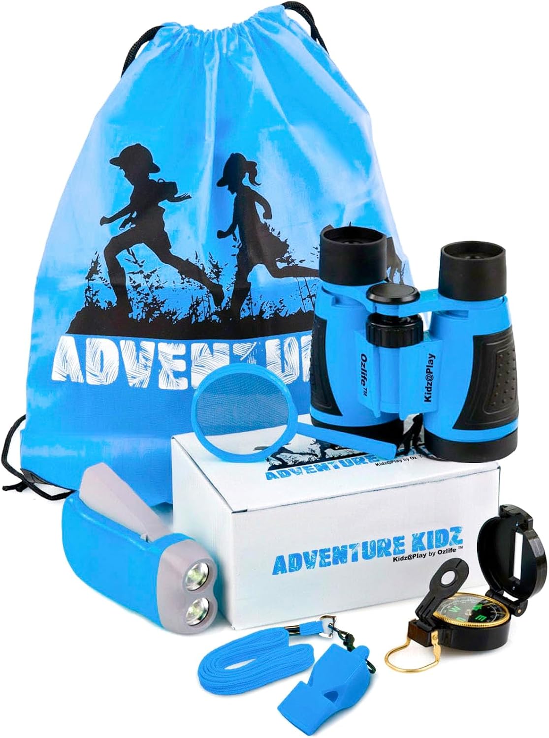 Adventure Kidz - Outdoor Exploration Kit, Children’s Toy Binoculars, Torch, Compass, Whistle, Magnifying Glass, Backpack. Great Kids Gift Set for Camping, Hiking, Educational and Pretend Play.