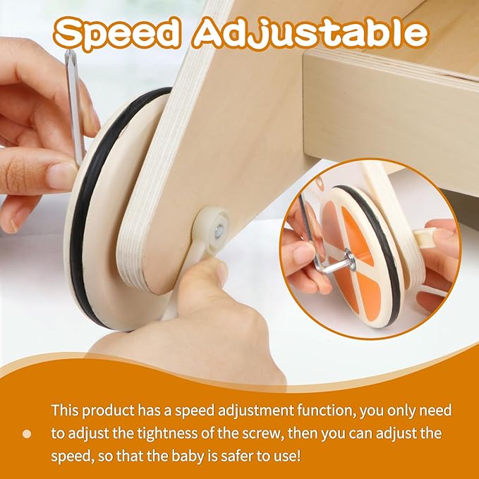 Wooden Push Walker, Adjustable Speed Baby Push Walker Activity Center Toys, Wooden Baby Walker Push and Pull Learning Activity Walker, Learning & Walking Toy for Boys Girls