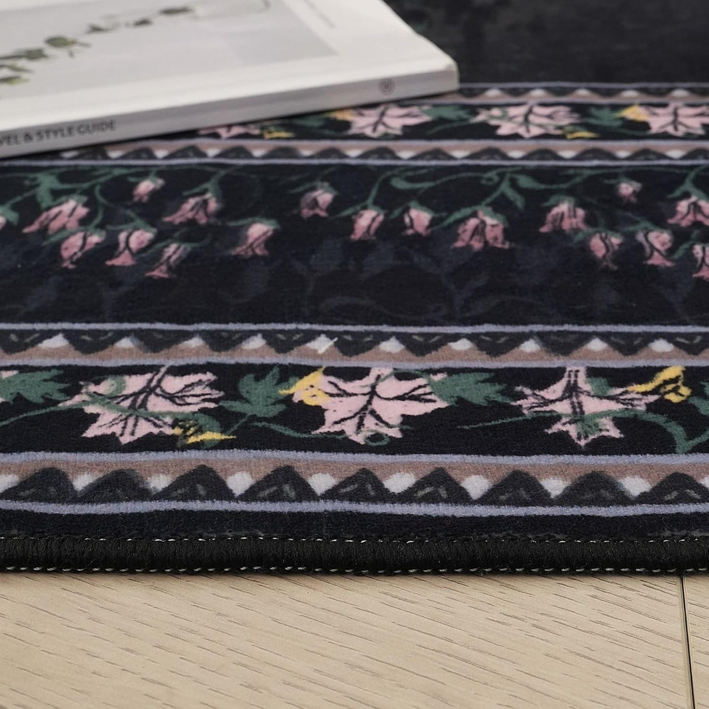 3x5 Washable Rug Impressionist-Style Vintage Non Slip Low Pile Small Carpet for Bedroom Bedside Kitchen Entryway Kids Room Office College Dorm Essentials for Girls, Black