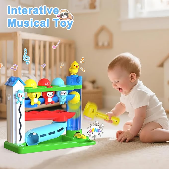 Musical Toy for 1-2 Year Old Boys,Educational Baby Toys 12-18 Months,Ball Drop Toy with English & Spanish,Fine Motor Toys for Toddlers 1-3,Birthday Gift for 1+ Year Old Boy (Blue)