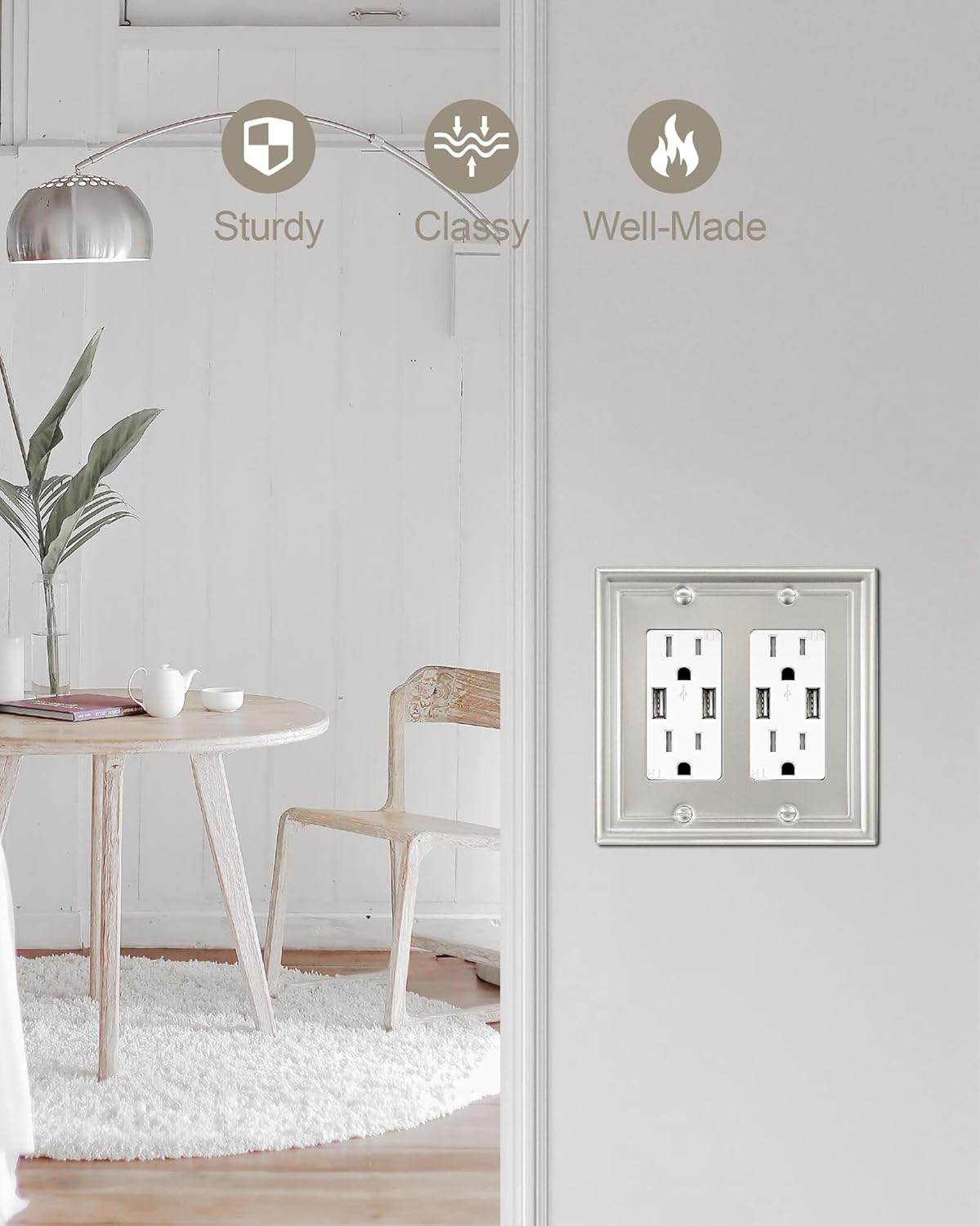 2-Pack Double Decorator Wall Plate, Satin Nickel Eletrical Outlet Cover Plate for Receptacle, Dimmer Switch, GFCI Outlet, Midsize, A035 Series