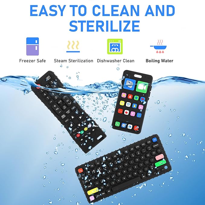 Teething Toy for Baby 3 6 12 18 Months, Realistic Remote Control and Mobile Phone Baby Teether Toy, Baby's Chew Toys, Food Grade Silicone Teething Toys for Infants, BPA Free, for Babies Gum Relief