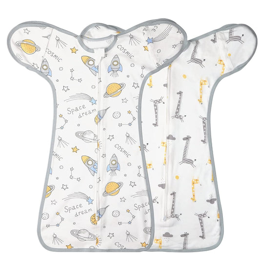 2 Pack Transition Swaddle with 2 Way Zipper, 2 in 1 Arms in/Out Transitional Arms Up Swaddle, 100% Cotton Newborn Swaddles Zipper Swaddles Baby Swaddling Sack Sleeping Sack 0-3 Months