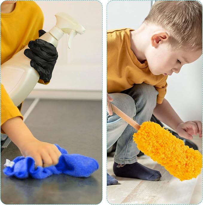 Kids Cleaning Set with Electric Vacuum Cleaners, Wooden Pretend Play Housekeeping Set, Toddler Cleaning Toys for Girls Boys Age 3+