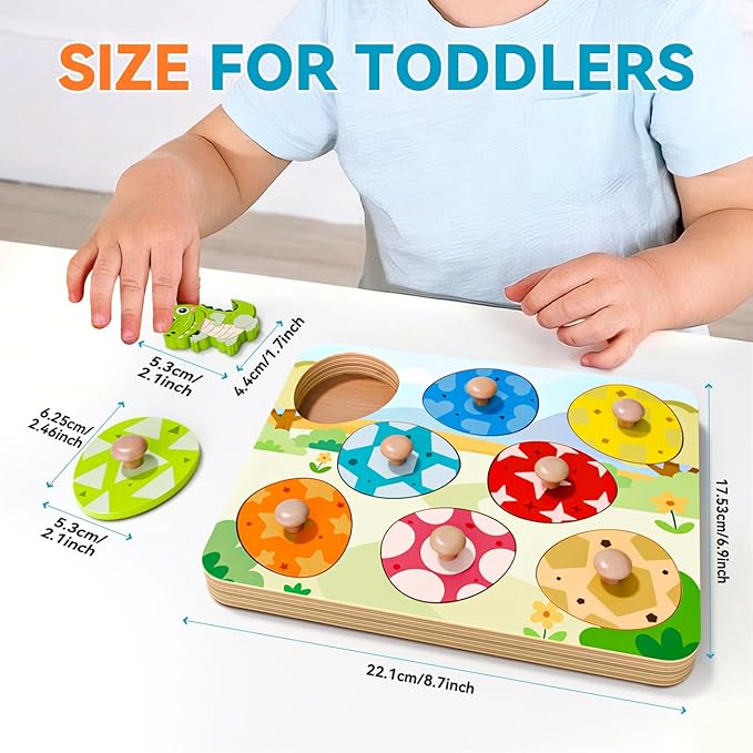 Wooden Puzzles for Toddlers 1-3, Baby Puzzle 12-18 Months, Montessori Toys for 1 Year Old Boys Girls Christmas Birthday Gifts, Animal Peg Puzzles for Toddlers 2-4, Preschool Learning Activities