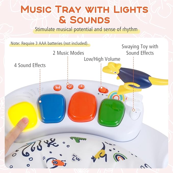 BABY JOY Baby Activity Center, Baby Jumpers and Bouncers with Music, Lights, 360° Rotating Seat, 3 Adjustable Heights, Montessori-Inspired Activity Center for Baby 6 Months + (Orange)