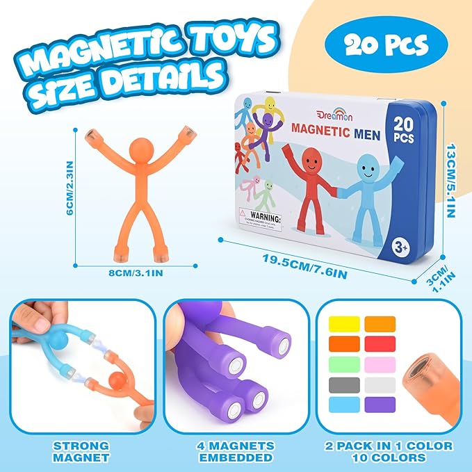 20Pcs Magnetic Travel Toys, Magnets Men for Kids with Metal Box, Airplane Car Travel Fidget Toys Portable Road Trip Activities Essential, Classroom Toys for Kids Birthday Stocking Stuffers Gifts