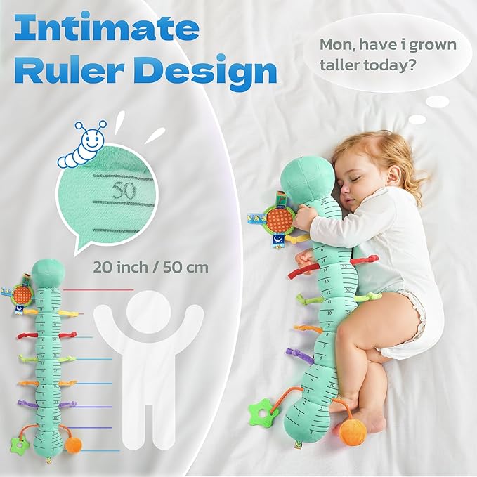 HEMRLY Baby Sensory Toy 0-6 Months, Musical Stuffed Caterpillar Plush with Teether, Crinkle, Rattle, Baby Mirror for Tummy Time, Infant Car Seat Toy for 0-3-6-12 Month Boys Girls Gifts - Knotted Blue