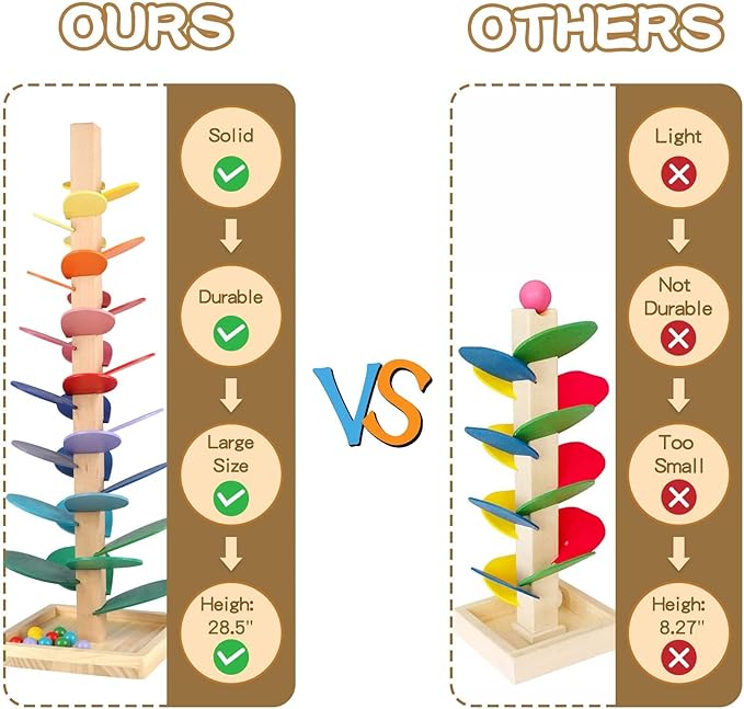 Wooden Marble Run Music Tree |Montessori Educational Ball Drop Toy for Kids Ages 4-8 |Marble Runs for Kids with Musical Track &Color Sorting |Natural Waldorf Wooden Toys Gift for Boys & Girls