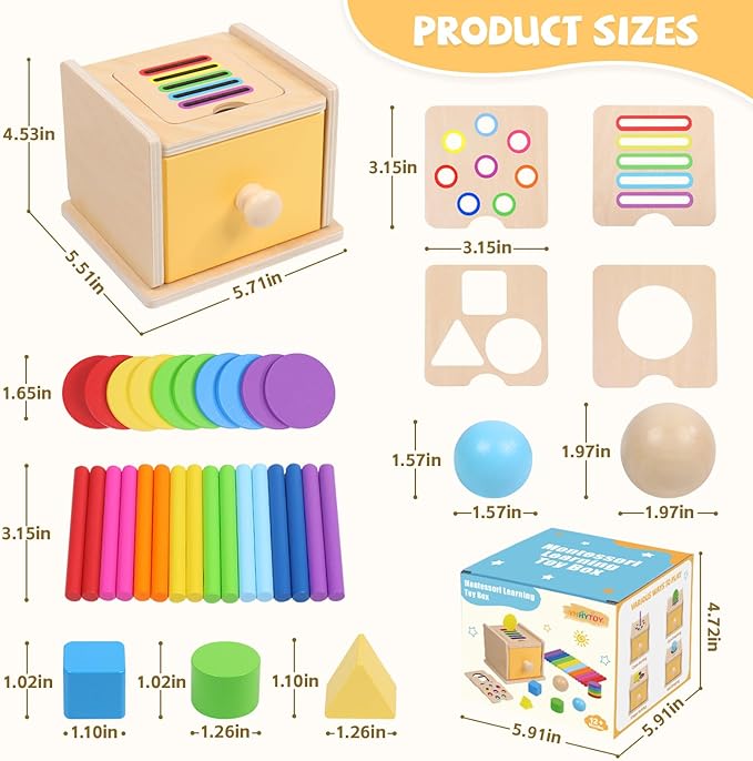 Montessori Toys for 1+ Year Old, 4 in 1 Object Permanence Coin Box, Ball Drop Color Sorting Sensory Fine Motor Skills Toys Shape Sorter for Toddlers 1-3, Gifts for 1 2 3 Year Old Girls Boys
