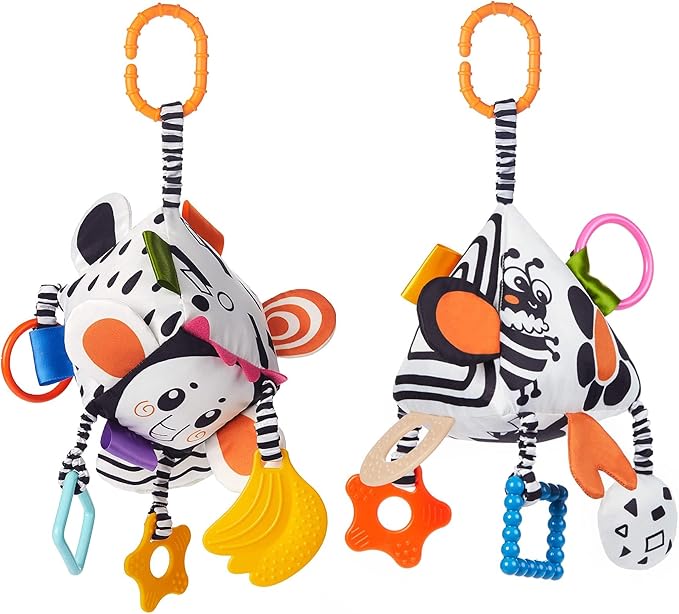 TUMAMA High Contrast Baby Toys, Black and White Infant Toys 0-3 Months for Newborn, Soft Sensory Rattles Toys with Teether for Toddlers