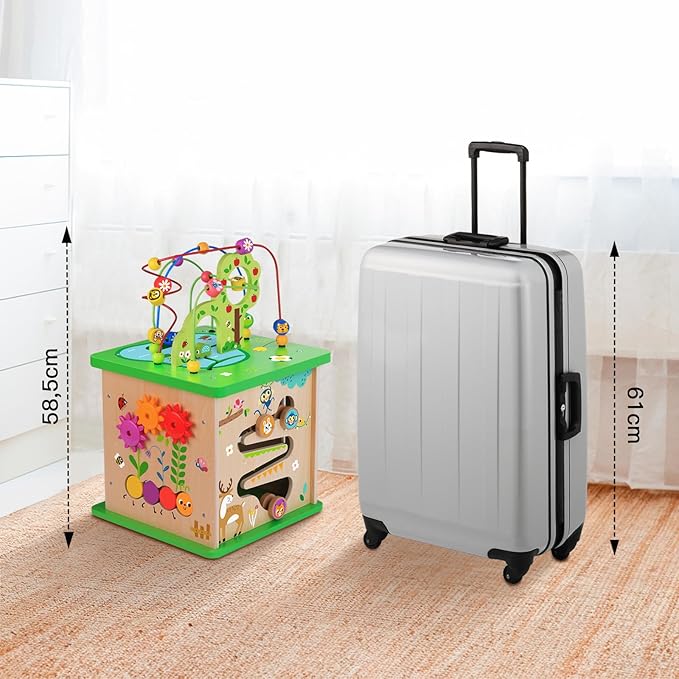 TOOKYLAND 5 in 1 Activity Center, Wooden Large Activity Play Cube 23"X13"X13", Wooden Learning Puzzle Toy for Toddlers, with Animal Friends, Shapes, Mazes, Shape Sorter