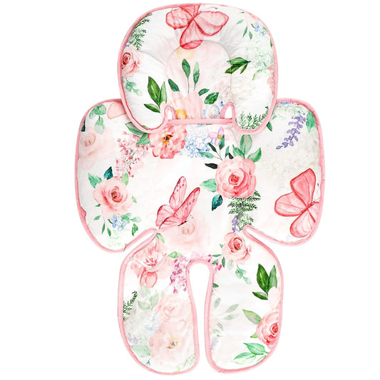 2 in 1 Infant Car Seat Insert, Adjustable Car Seat Head Support Baby Girls Boys, Soft Newborn Carseat Insert Cushion, Perfect for Carseats, Strollers, Swings (Pink Flower)