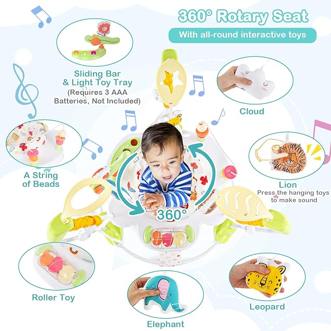 HONEY JOY Baby Bouncer Activity Center, Infant Jumper and Table w/ 360° Rotary Seat, 3 Adjustable Heights, Mat, Music, Lights, Sounds & Developmental Toys, Activity Center for Babies (Yellow)