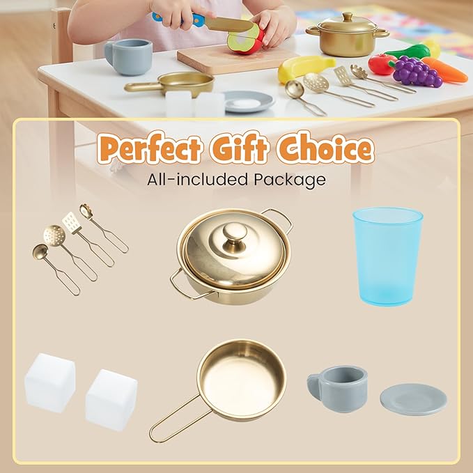 HONEY JOY Play Kitchen, Wooden Toy Kitchen Set with Coffee Maker, Microwave, Range Hood, Ice Maker, Stove, Dish Rack, Cookware, Pretend Play Kids Kitchen Playset for Toddler Boys Girls (White)