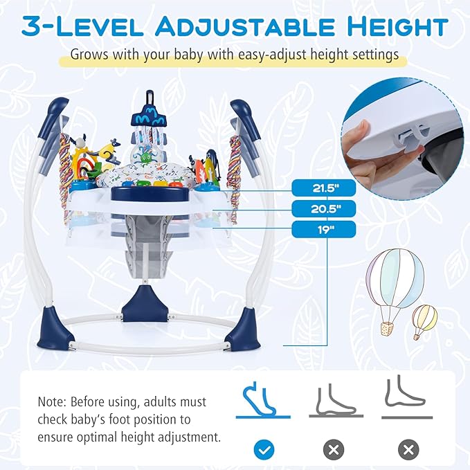BABY JOY Baby Activity Center, Baby Jumpers and Bouncers with Music, Lights, 360° Rotating Seat, 3 Adjustable Heights, Montessori-Inspired Activity Center for Baby 6 Months + (Blue)