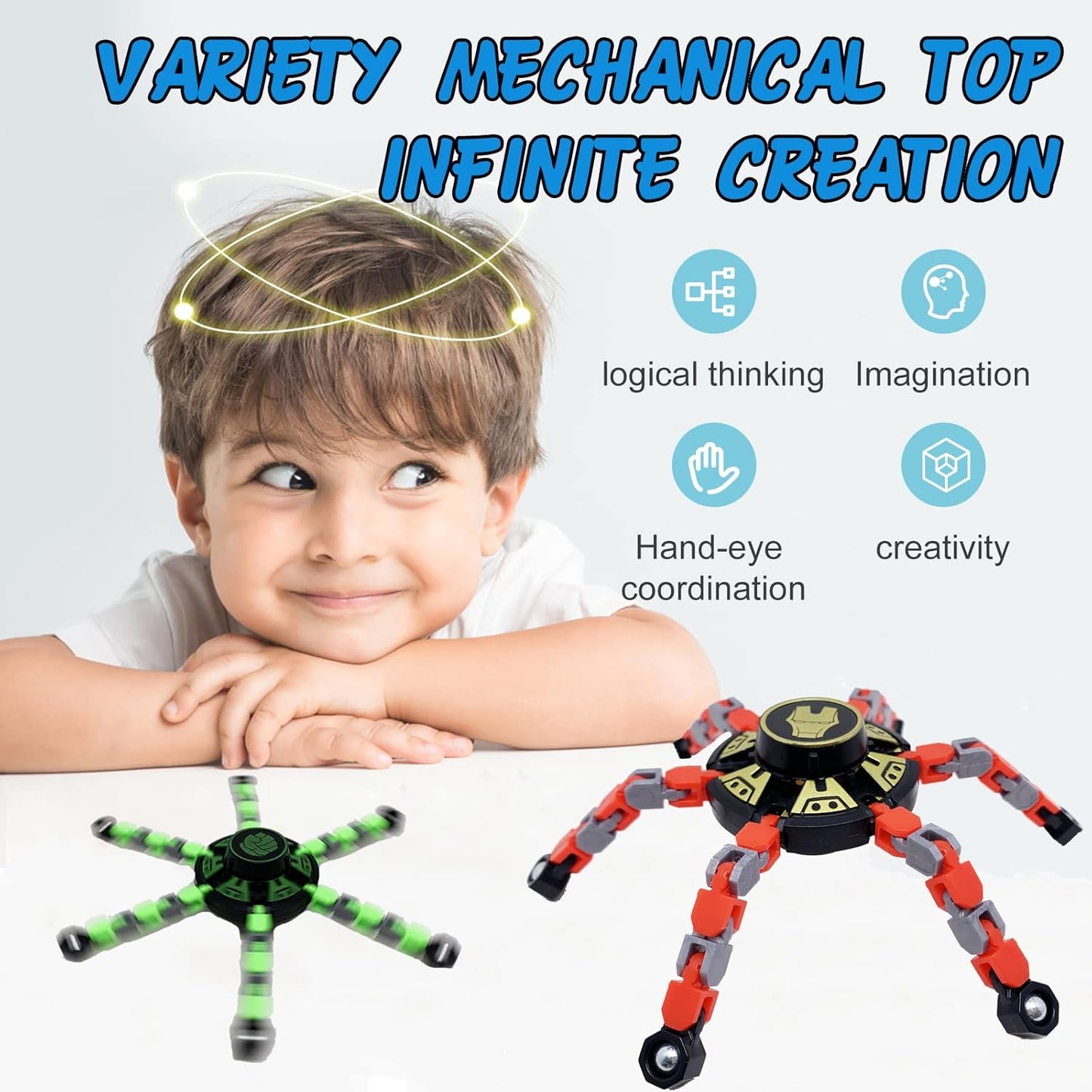 4Pack Fingertip Gyro Fingertip Mechanical Top DIY Deformation Robot Metal Transformable Gyro Spinners Finger Chain Robot Toy Changeable Face Fidget Spinners Octopus ADD ADHD Astium for Kids Adults