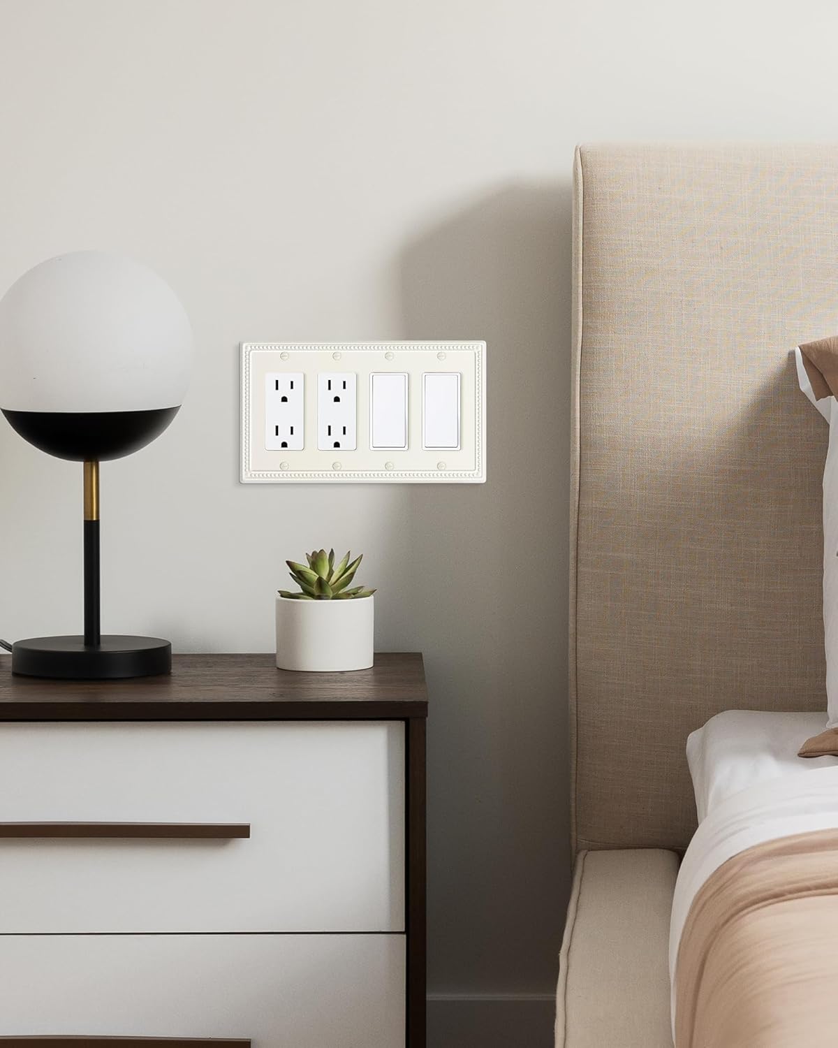 2-Pack Quad Decorator Outlet Cover Plate, Light Almond Pearls Decorative Switch Plates Covers, Metal Wall Plates for Electrical Outlets, Receptacle, GFCI Outlet, Dimmer Switch