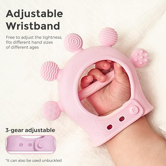 Momcozy Baby Teether Toys | Silicone Teether for 0-12 Months | Baby Teething Relief | Pink