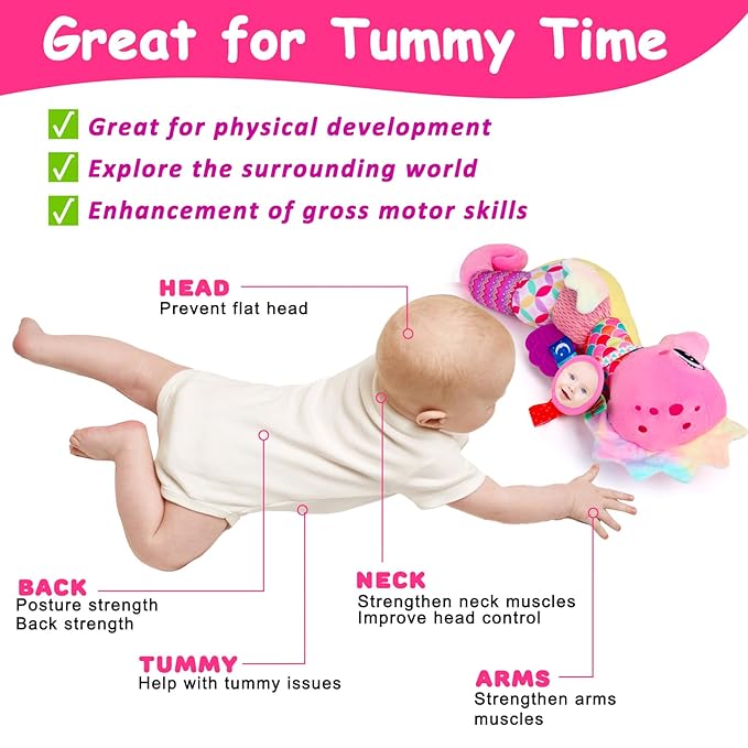 Baby Girl Toys 0-6 3-6 Months Musical Stuffed Animal Plush Pink Seahorse for Infant Tummy Time 6-12 Month with Baby Mirror Sensory Newborn Crinkle Developmental Toy Birthday Shower Gifts 0-3 4 5 Month
