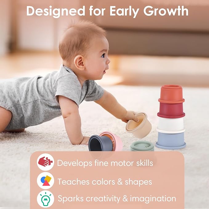 ZYFLSQ Stacking Cups Baby Toy, 8-Piece Set - Nesting Cups for Babies 6 Months+, Bath Toys for Kids as Gift, Montessori Educational Toys for Toddler Gift