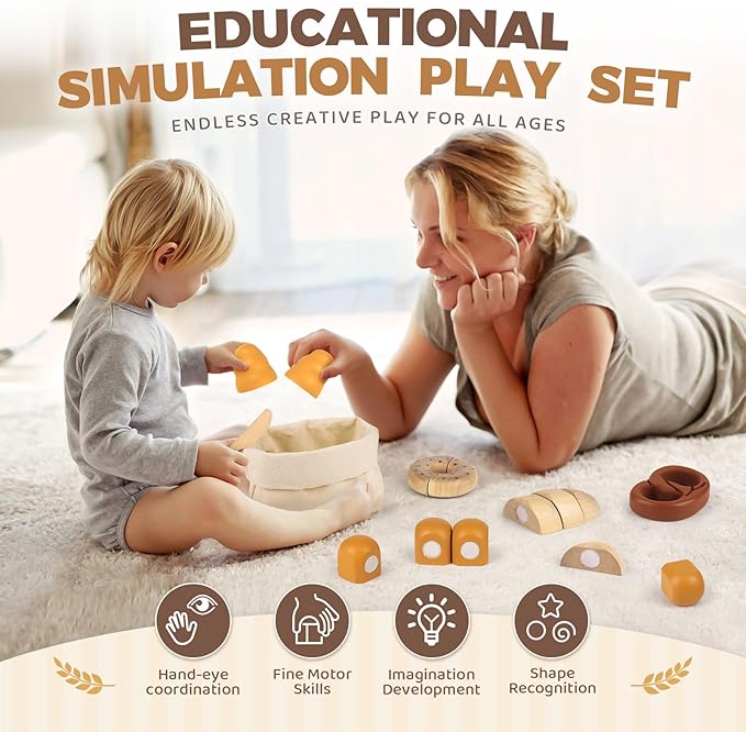 Play Food Sets for Kids Kitchen for Toddler 1-3 Toy Food Grocery Pretend Playsets 2 3 4 5 6 Year Old Boys Girls Birthday Gift Ages 4-8 Educational Bread Bakery Toys