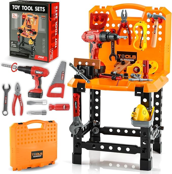 Kids Tool Bench with Electric Drill & Toddler Tool Set, 83 Pcs Toy Workbench for Toddlers 1-3, Transformable Kids Work Bench , Educational Toy Pretend Play Construction Play Kit for Boys&Girls 3-5
