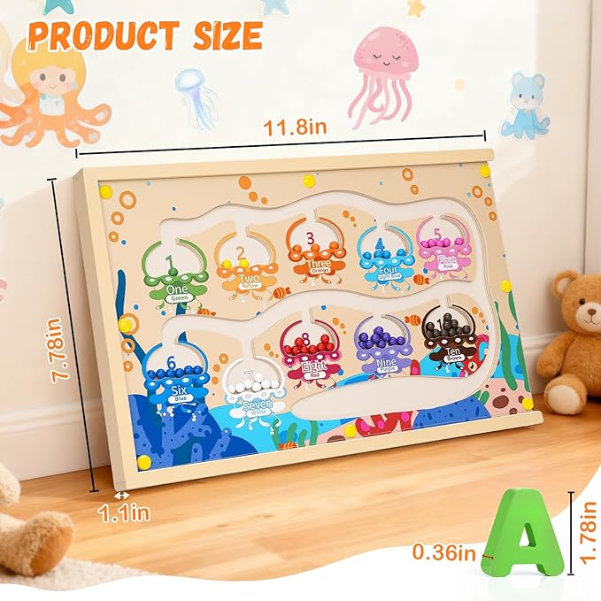 4 in 1 Wooden Montessori Toys with Storage Box for 3-5 Year Old- Magnetic Color and Number Maze, Alphabet Puzzles, Drawing Board, Toddlers Educational Learning Toy Gift for Kids Boys Girls