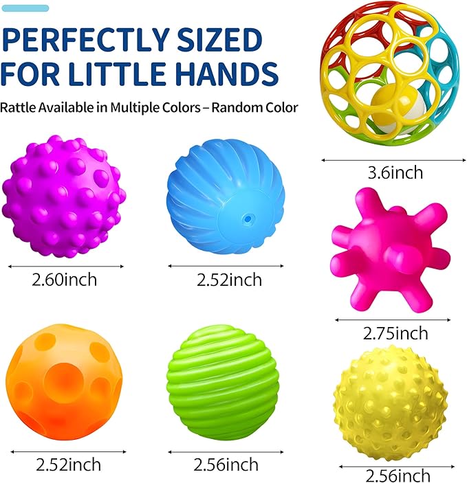 Sensory Balls for Toddlers 1-3, Sensory Baby Toys 6-12 Months, Infant Squeeze Sensory Toys,Baby Rattle Ball, Baby Teething Sensory Montessori Toys Soft Chew Toy with Rattles for Babies