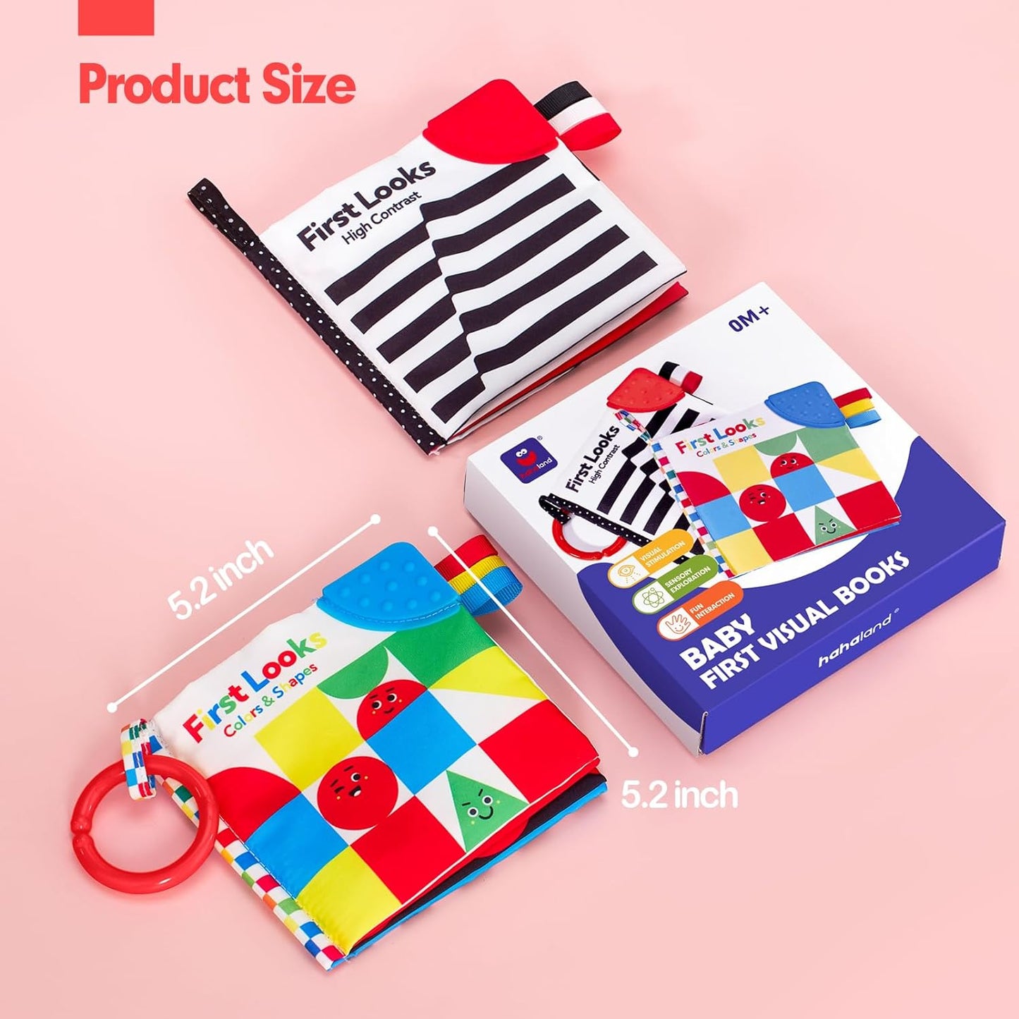 hahaland Baby Books 0-6 Months - 2PCS Infant Toys 0-6m Tummy Time Babies Toy Newborn Toys High Contrast Visual Development Sensory Book Baby Girl Boy Shower Gift