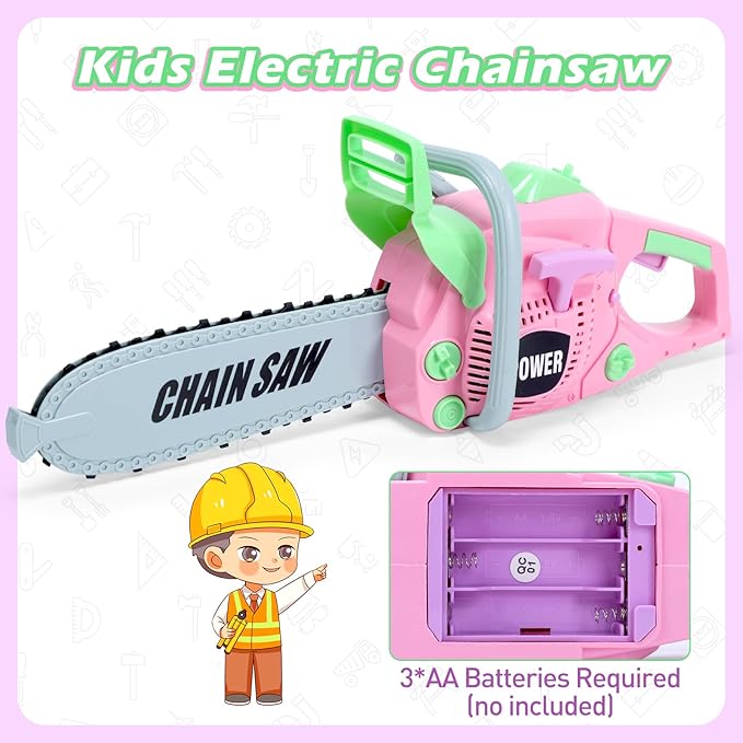 Skirtoy Toy Chainsaw for Kids, Family Day Games Pretend Play Series Kids Tool Set, Outdoor Electronic Chainsaw Toy Tool Set, STEM Preschool Toddler Tool Sets, Gifts