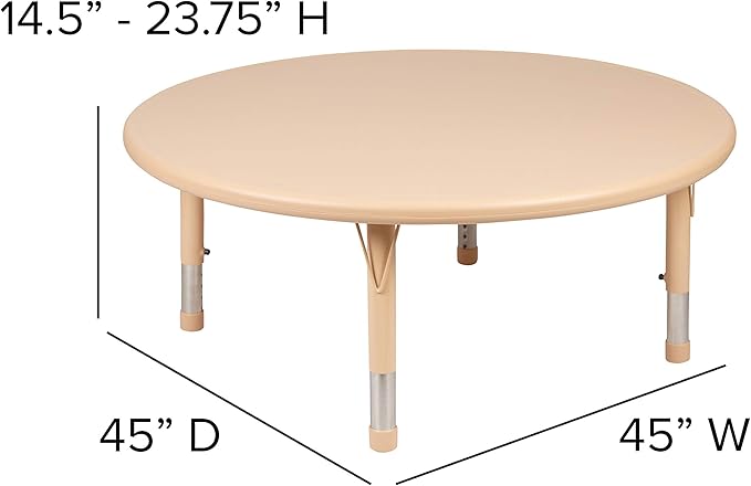 Flash Furniture Wren 45" Round Natural Plastic Height AdjusTable with Rounded Safety Corners Activity Table with Rounded Safety Corners